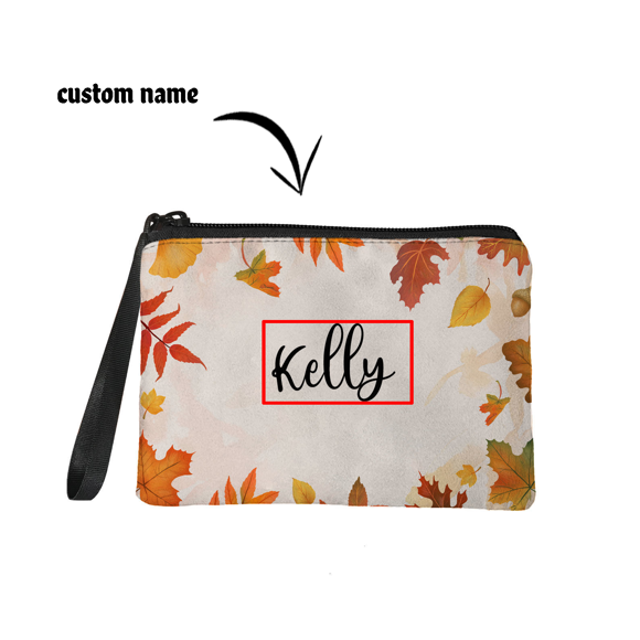 Picture of Custom Maple Leaves Portable Coin Purse | Personalized Name Coin Purse | Personaliezed Gifts | Best Gifts Idea for Birthday, Thanksgiving, Christmas etc.