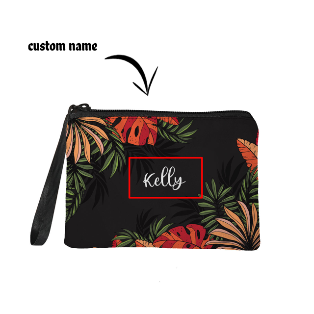 Picture of Custom Tropical Leaves Portable Coin Purse | Personalized Name Coin Purse | Personaliezed Gifts | Best Gifts Idea for Birthday, Thanksgiving, Christmas etc.