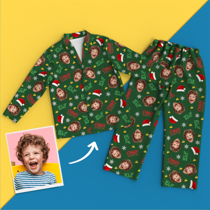 Picture of Custom Christmas Elf Pajamas Custom Pajamas Gifts For Kids - Personalized Face Copy Unisex Pajamas - Best Gift for Family, Friend