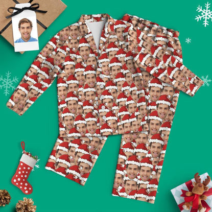 Picture of Custom Christmas Pajamas Custom Multi Avatar Christmas Pajamas - Santa Hat  -  Personalized Face Copy Unisex Pajamas - Best Gift for Family, Friend