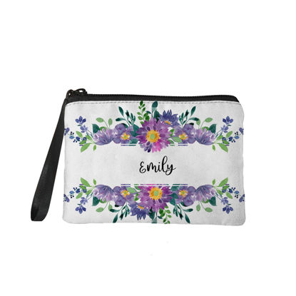 Picture of Custom Purple Flowers Portable Coin Purse | Personalized Name Coin Purse | Personaliezed Gifts | Best Gifts Idea for Birthday, Thanksgiving, Christmas etc.