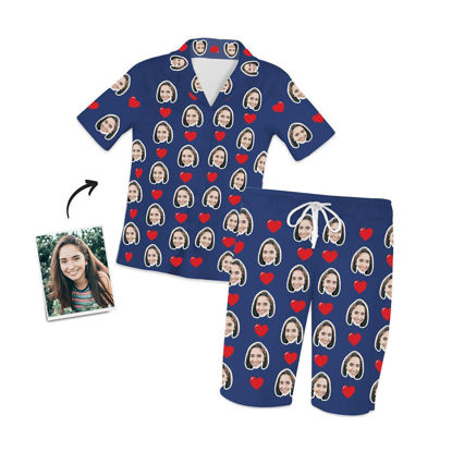 Picture of Custom Heart Avatar Home Pajama Set Short Sleeve Shorts -Personalized Face Copy Unisex Pajamas - Best Gift for Family, Friend