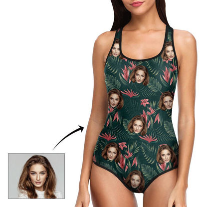 Picture of Costume Face Leaves Women's Bikini One Piece Suit - Multi Face Swimwear for Bachelorette Party - Summer Best Gift