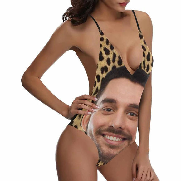 Picture of Costume Funny Face leopard Print Women's Bikini One Piece Suit - Multi Face Swimwear for Bachelorette Party - Summer Best Gift