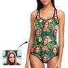 Picture of Personalize Copy Face Leaves Women's Bikini One Piece Suit - Multi Face Swimwear for Bachelorette Party - Summer Best Gift