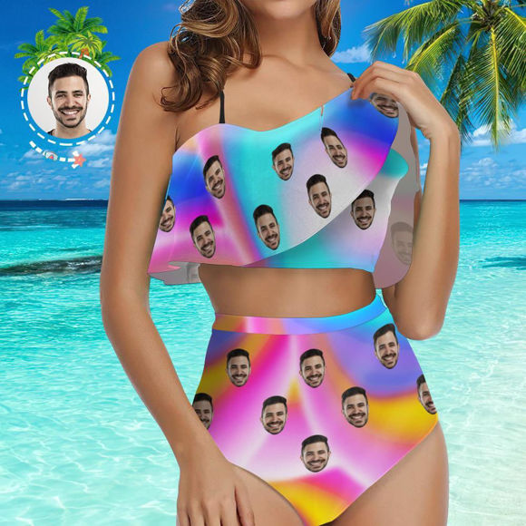 Picture of Personalize Photo Copy Face High Waisted  Women's Bikini Two Piece Suit - Multi Face Swimwear for Bachelorette Party - Summer Best Gift