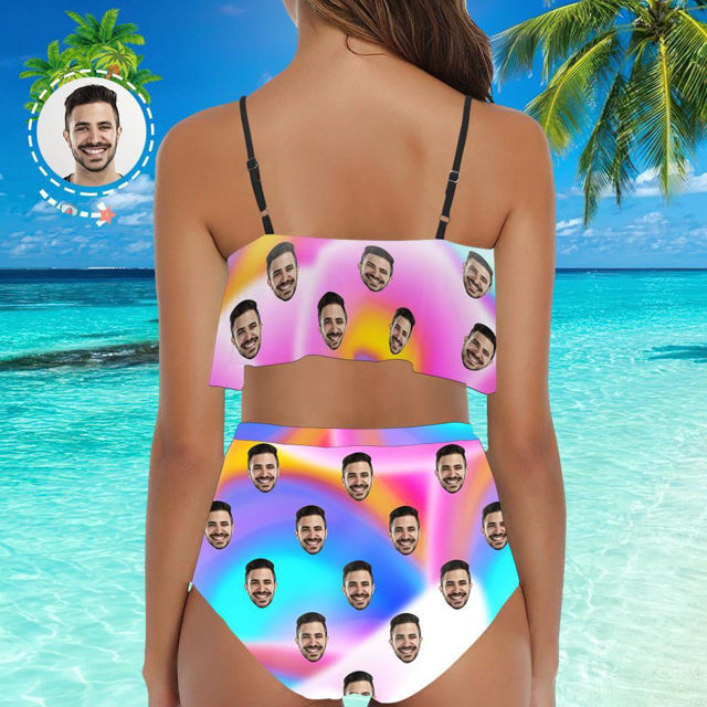 Picture of Personalize Photo Copy Face High Waisted  Women's Bikini Two Piece Suit - Multi Face Swimwear for Bachelorette Party - Summer Best Gift