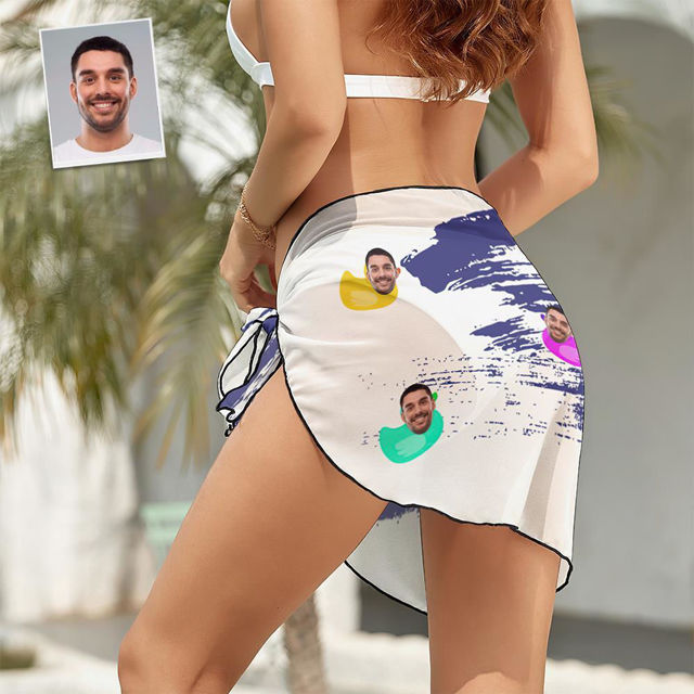 Picture of Personalize Photo Custom Face Beach Wrap Women Short Sarongs - Multi Face Swimwear for Bachelorette Party - Summer Best Gift