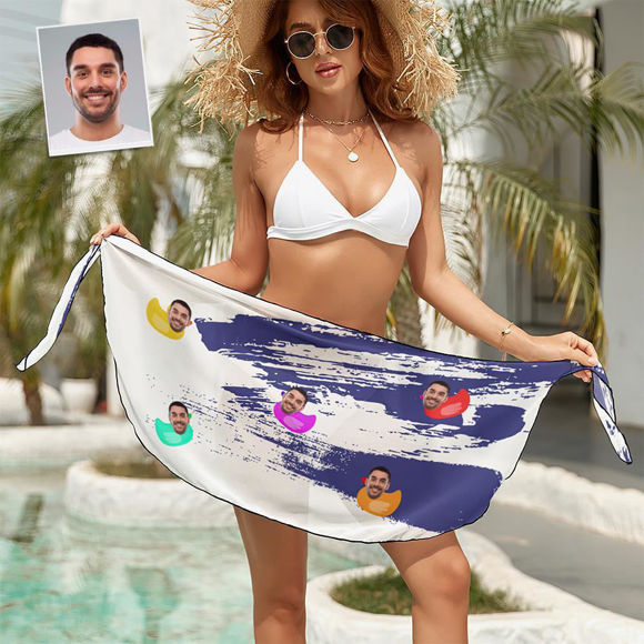 Picture of Personalize Photo Custom Face Beach Wrap Women Short Sarongs - Multi Face Swimwear for Bachelorette Party - Summer Best Gift