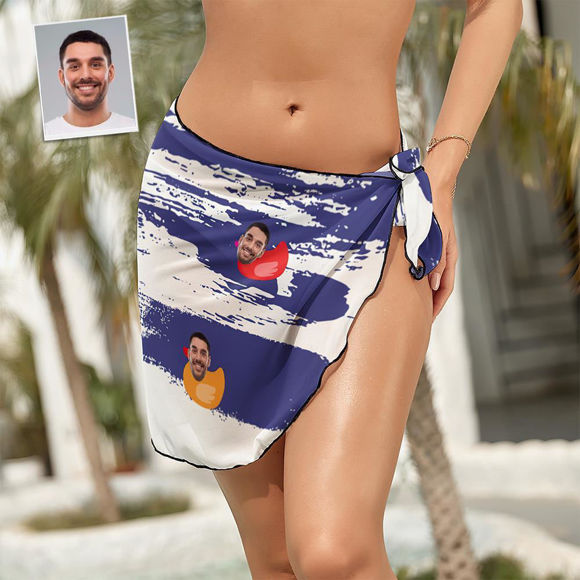 Picture of Personalize Photo Custom Face Beach Wrap Women Short Sarongs - Multi Face Swimwear for Bachelorette Party - Summer Best Gift