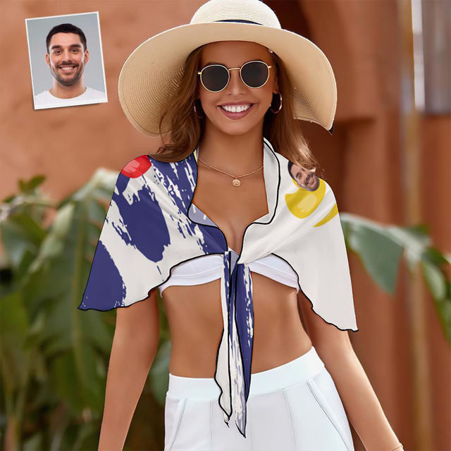 Picture of Personalize Photo Custom Face Beach Wrap Women Short Sarongs - Multi Face Swimwear for Bachelorette Party - Summer Best Gift