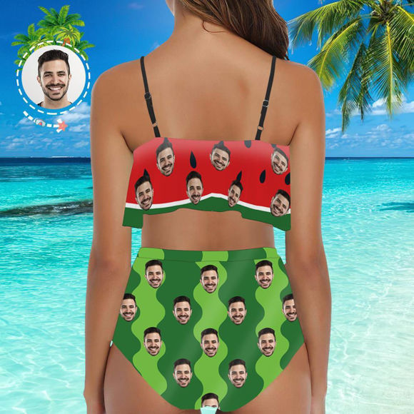 Picture of Personalize Photo Copy Face Watermelon Women's Bikini Two Piece Suit - Multi Face Swimwear for Bachelorette Party - Summer Best Gift