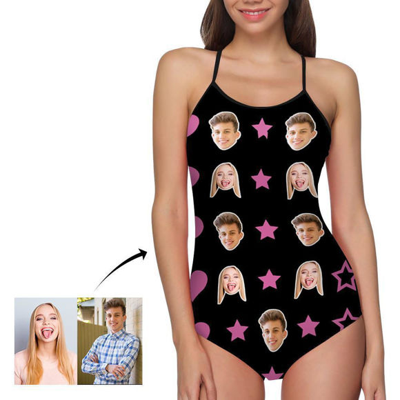 Picture of Personalize Photo Funny Face Star Women's Bikini One Piece Bathing Suit - Multi Face Swimwear for Bachelorette Party - Summer Best Gift