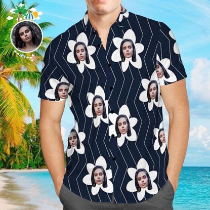 Picture of Custom  Face Photo Hawaiian Shirt - Custom Men's Face Shirt All Over Print Hawaiian Shirt - Funny Flower Design - Beach Party T-Shirts as Holiday Gifts
