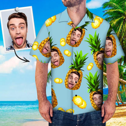 Picture of Custom Face Photo Hawaiian Shirt - Custom Face Men Casual Button Down Short Sleeve Hawaiian Shirt Pineapple - Beach Party T-Shirts as Holiday Gift