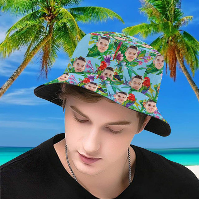 Picture of Custom Face Hat | Tropical Flower Print Hawaiian Fisherman Hat | Bucket Hat | Best Gifts Idea for Birthday, Thanksgiving, Christmas etc.