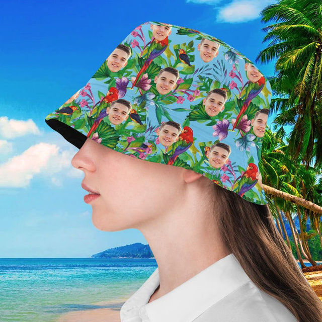 Picture of Custom Face Hat | Tropical Flower Print Hawaiian Fisherman Hat | Bucket Hat | Best Gifts Idea for Birthday, Thanksgiving, Christmas etc.