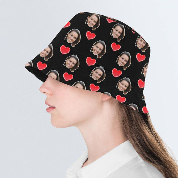 Picture of Custom Your Photo Face And Pet Summer Bucket Hat | Fisherman Hat - Heart Black | Best Gifts Idea for Birthday, Thanksgiving, Christmas etc.