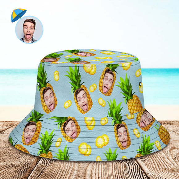 Picture of Personalized Photo Gift Funny Cartoon Pineapple Bucket Hat | Hawaiian Fisherman Hat | Best Gifts Idea for Birthday, Thanksgiving, Christmas etc.