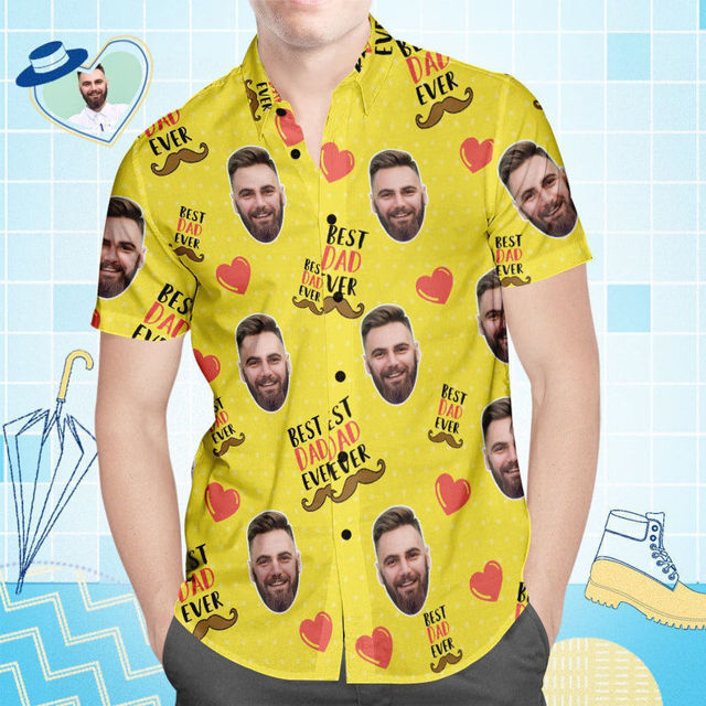 Picture of Custom Face Photo Hawaiian Shirt - Custom Men's Face Shirt All Over Print Hawaiian Shirt - Best Dad Ever - Best Father's Day Gifts for Beach Party