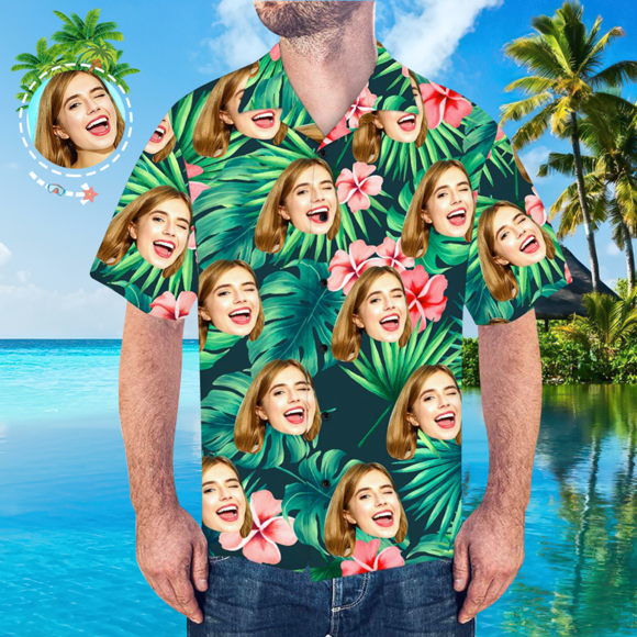 Picture of Custom Face Photo Hawaiian Shirt - Custom Men's Face Shirt All Over Print Hawaiian Shirt - Best Gifts for Men - Beach Party T-Shirts as Holiday Gift