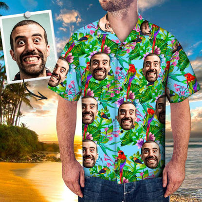 Picture of Custom Face Photo Hawaiian Shirt - Custom Tropical Casual All Over Print Hawaiian Shirt - Best Gifts for Men - Beach Party T-Shirt as Holiday Gift
