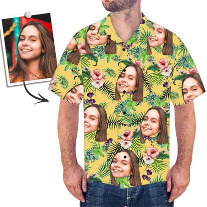 Picture of Custom Face Photo Hawaiian Shirt - Men's Custom Face Tree All Over Print Hawaiian Shirt - Best Gifts for Men - Beach Party T-Shirt as Holiday Gift