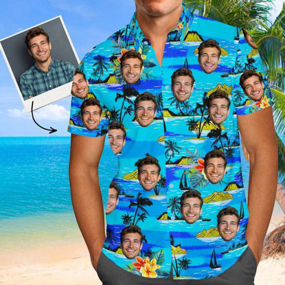 Picture of Custom Face Photo Hawaiian Shirt - Personalize Face Short Sleeve Button Down Hawaiian Shirt - Casual Printed Beach Summer Shirt - Best Gift for Men