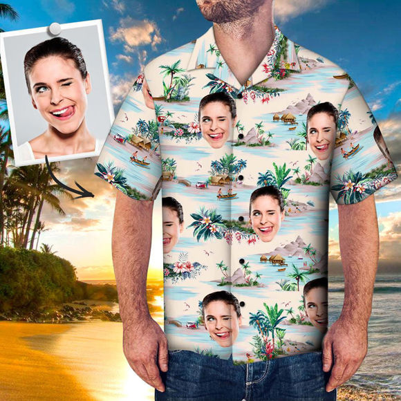 Picture of Custom Face Photo Hawaiian Shirt - Personalize Photo All Over Print Sleeve Hawaiian Shirt - Best Gifts for Men - Beach Party T-Shirts as Holiday Gifts