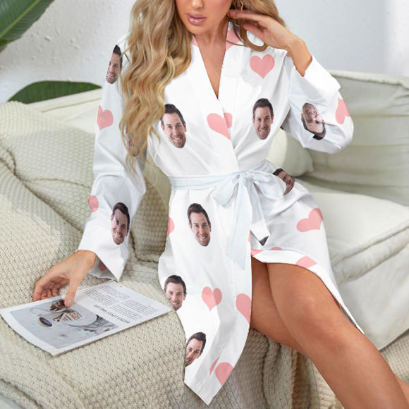 Picture of Custom  Face Pink Heart Nightgown Personalized Face Pajamas - Personalized Pet Photo Night Robe/Bathrobe - Birthdays & Christmas Gift