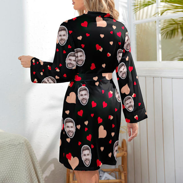 Picture of Custom  Face Red Heart Nightgown Personalized Face Photo Pajamas