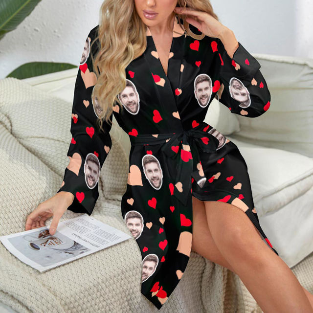 Picture of Custom  Face Red Heart Nightgown Personalized Face Photo Pajamas