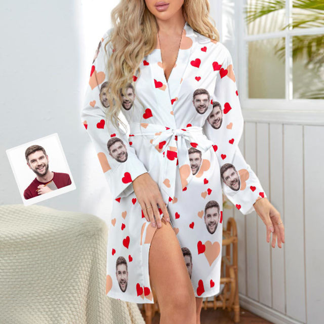 Picture of Custom  Face Red Heart Nightgown Personalized Face Photo Pajamas