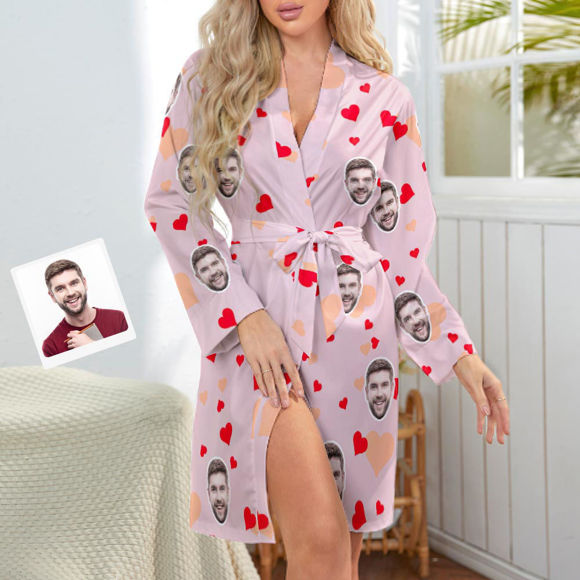 Picture of Custom  Face Red Heart Nightgown Personalized Face Photo Pajamas