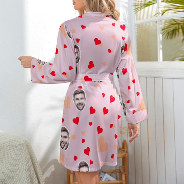 Picture of Custom  Face Red Heart Nightgown Personalized Face Photo Pajamas