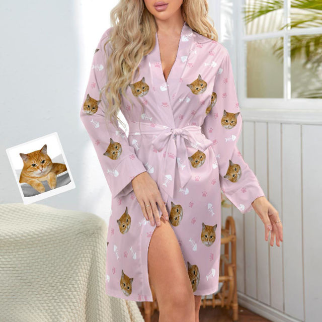 Picture of Custom Face Cat Paw Nightgown Personalized Photo Pajamas - Personalized Pet Photo Night Robe/Bathrobe - Birthdays & Christmas Gift