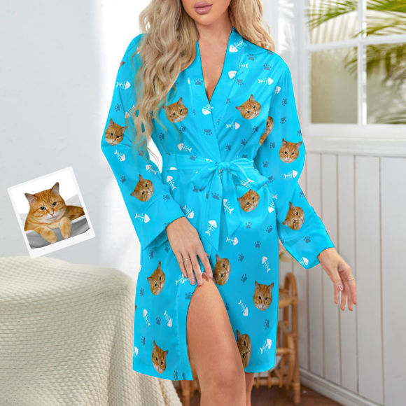 Picture of Custom Face Cat Paw Nightgown Personalized Photo Pajamas - Personalized Pet Photo Night Robe/Bathrobe - Birthdays & Christmas Gift