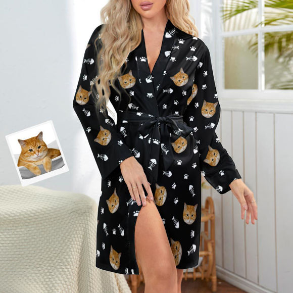 Picture of Custom Face Cat Paw Nightgown Personalized Photo Pajamas - Personalized Pet Photo Night Robe/Bathrobe - Birthdays & Christmas Gift