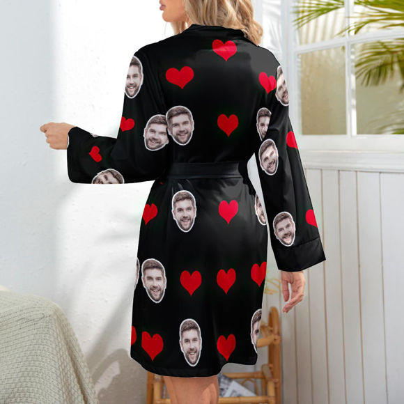 Picture of Custom Face Heart Long Sleeve Nightgown Gifts For Her -Personalized Pet Photo Night Robe/Bathrobe - Birthdays & Christmas Gift