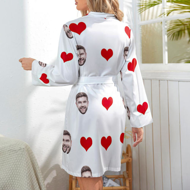 Picture of Custom Face Heart Long Sleeve Nightgown Gifts For Her -Personalized Pet Photo Night Robe/Bathrobe - Birthdays & Christmas Gift