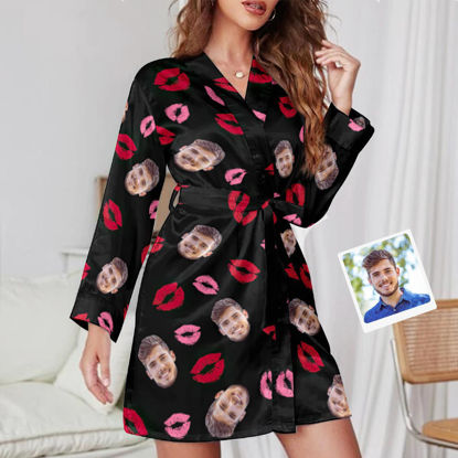Picture of Custom Face Kiss Nightgown Personalized Photo Pajamas -Personalized Pet Photo Night Robe/Bathrobe - Birthdays & Christmas Gift