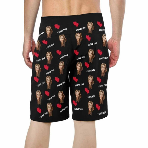 Picture of Custom Photo Face Men's Beach Pant - Personalized Face Copy with Text - Multi Faces Quick Dry Swim Trunk, for Father's Day Gift or Boyfriend