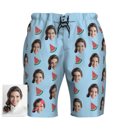 Picture of Custom Photo Face Men's Beach Pant - Personalized Face with Watermelon, Multi Faces Quick Dry Swim Trunk, for Father's Day Gift or Boyfriend
