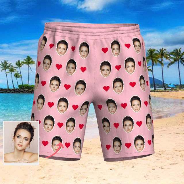 Picture of Custom Photo Beach Short for Men - Personalized with Your Lovely Photo - Multi Faces Quick Dry Swim Trunk, for Father's Day Gift or Boyfriend