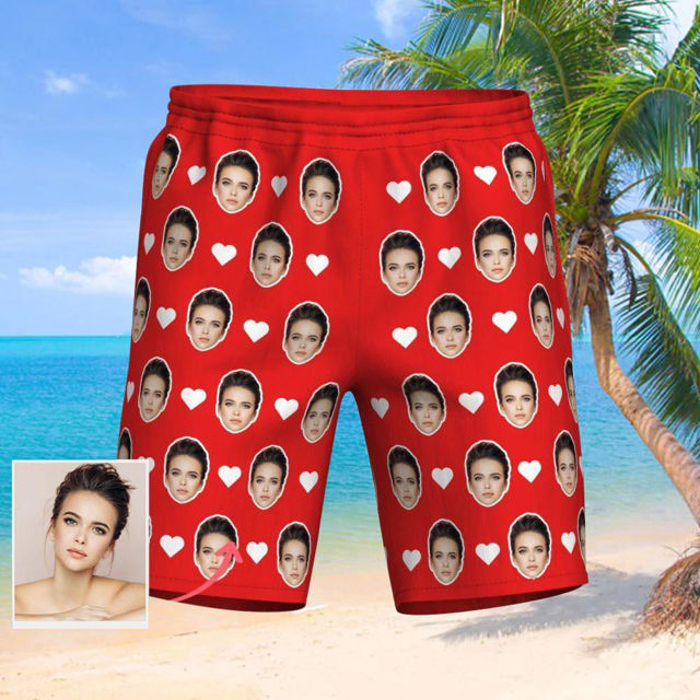 Picture of Custom Photo Beach Short for Men - Personalized with Your Lovely Photo - Multi Faces Quick Dry Swim Trunk, for Father's Day Gift or Boyfriend