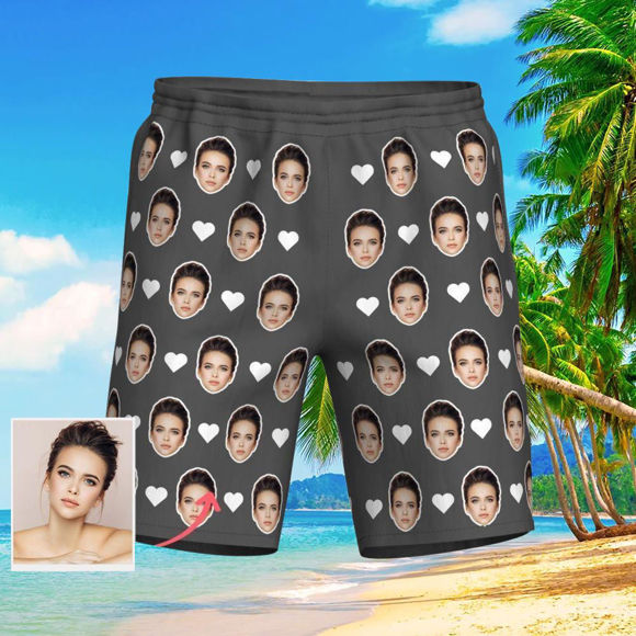 Picture of Custom Photo Beach Short for Men - Personalized with Your Lovely Photo - Multi Faces Quick Dry Swim Trunk, for Father's Day Gift or Boyfriend