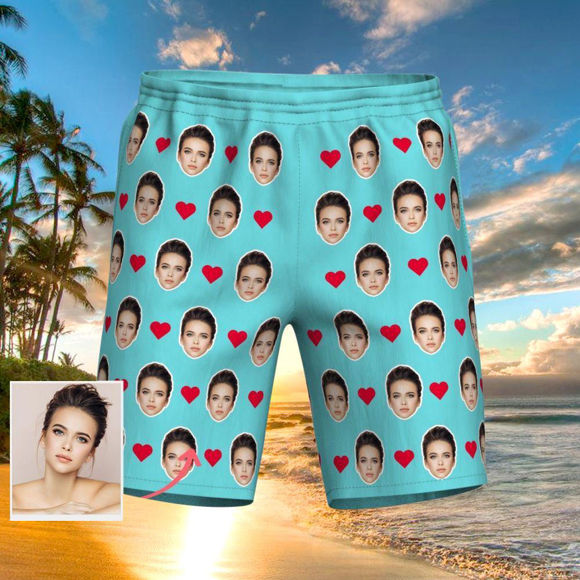Picture of Custom Photo Beach Short for Men - Personalized with Your Lovely Photo - Multi Faces Quick Dry Swim Trunk, for Father's Day Gift or Boyfriend