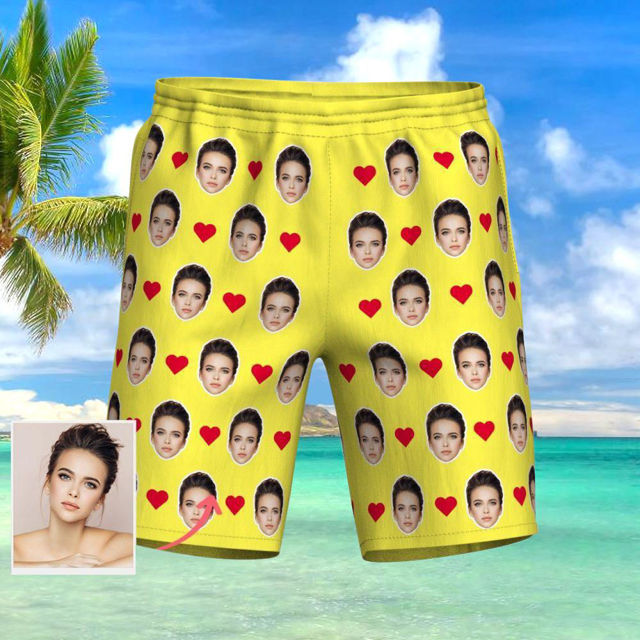 Picture of Custom Photo Beach Short for Men - Personalized with Your Lovely Photo - Multi Faces Quick Dry Swim Trunk, for Father's Day Gift or Boyfriend