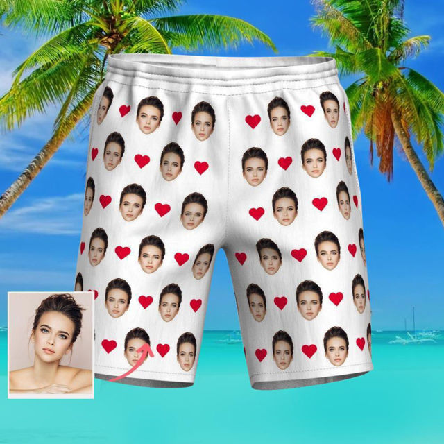 Picture of Custom Photo Beach Short for Men - Personalized with Your Lovely Photo - Multi Faces Quick Dry Swim Trunk, for Father's Day Gift or Boyfriend