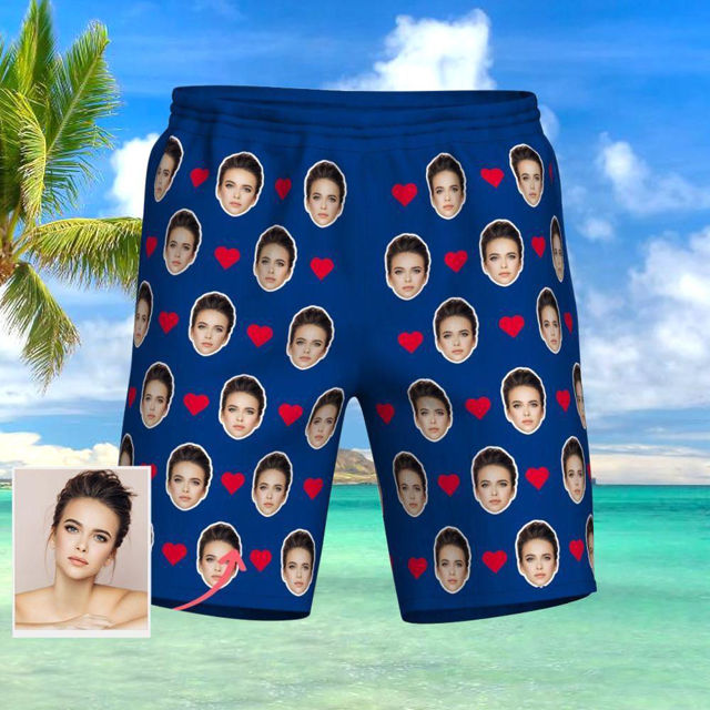 Picture of Custom Photo Beach Short for Men - Personalized with Your Lovely Photo - Multi Faces Quick Dry Swim Trunk, for Father's Day Gift or Boyfriend